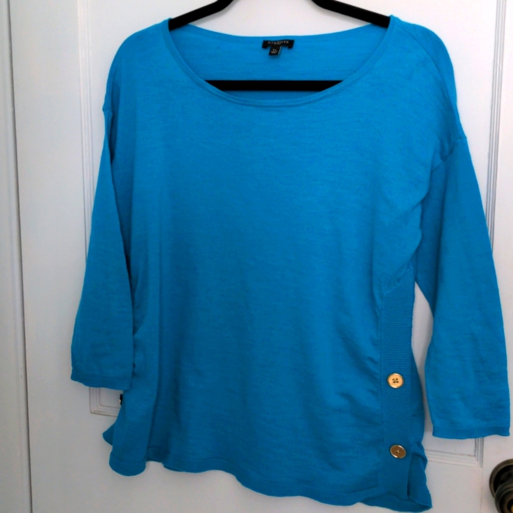 Talbots Size L Blue Jersey 100% Cotton with Two Silver Buttons on Each Side